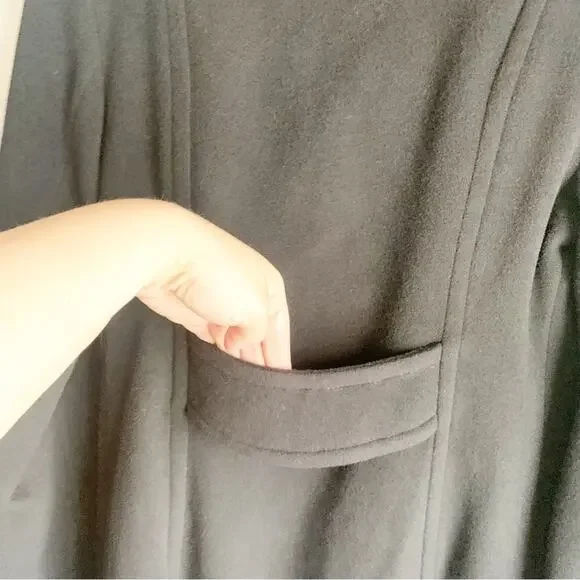 Anne Klein Wool Cashmere Blend Midi Length Pea Coat Large Rounded Neckline 6 Six - Picture 13 of 14